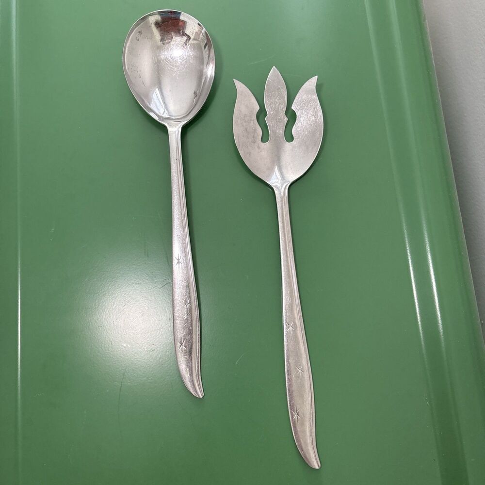 VTG Atomic Starburst Nasco Starette Salad Serving‎ Set Spoon Fork Stainless MCM